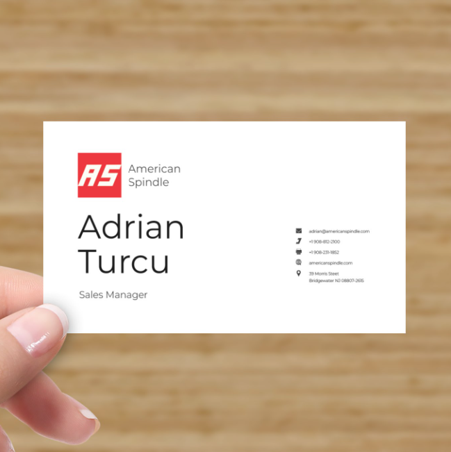 American Spindle business card front.