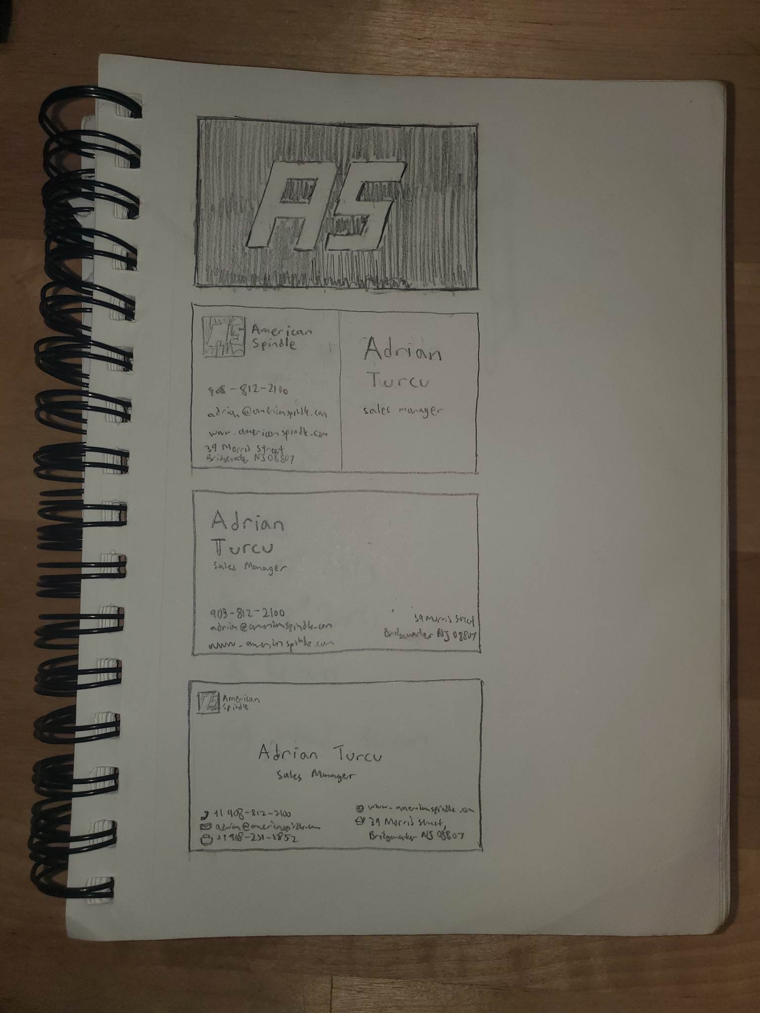 Sketch process of American Spindle business card.