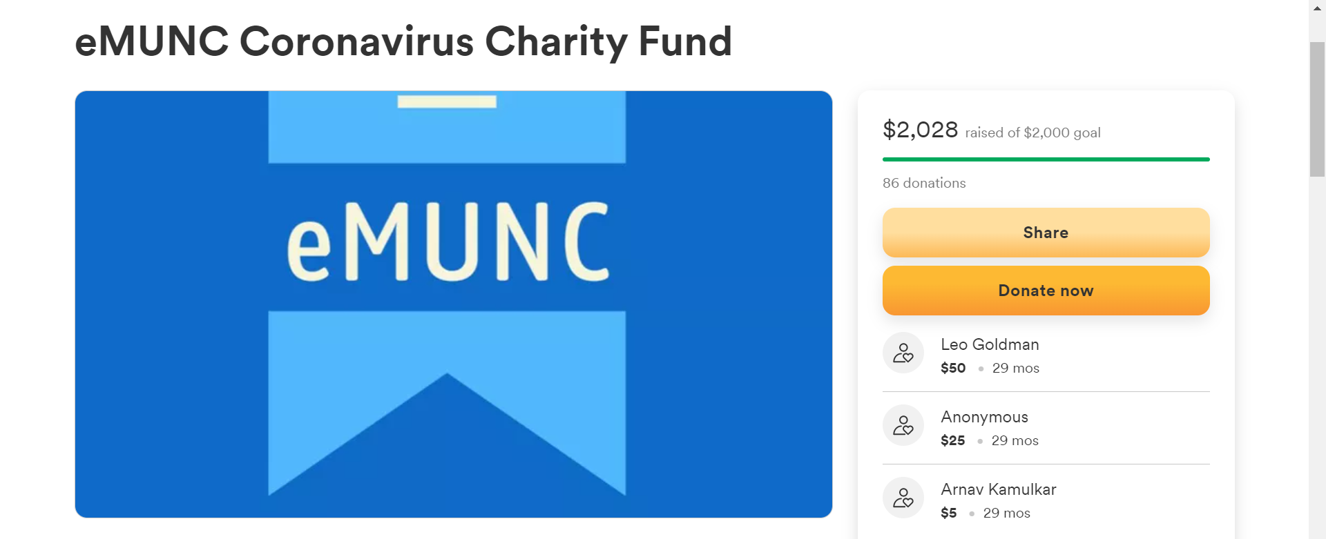 Fundraiser page for the GoFundMe