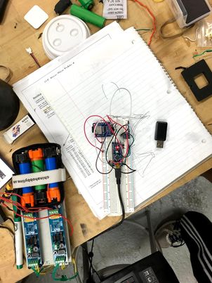 Telemetry system in creation on a breadboard.