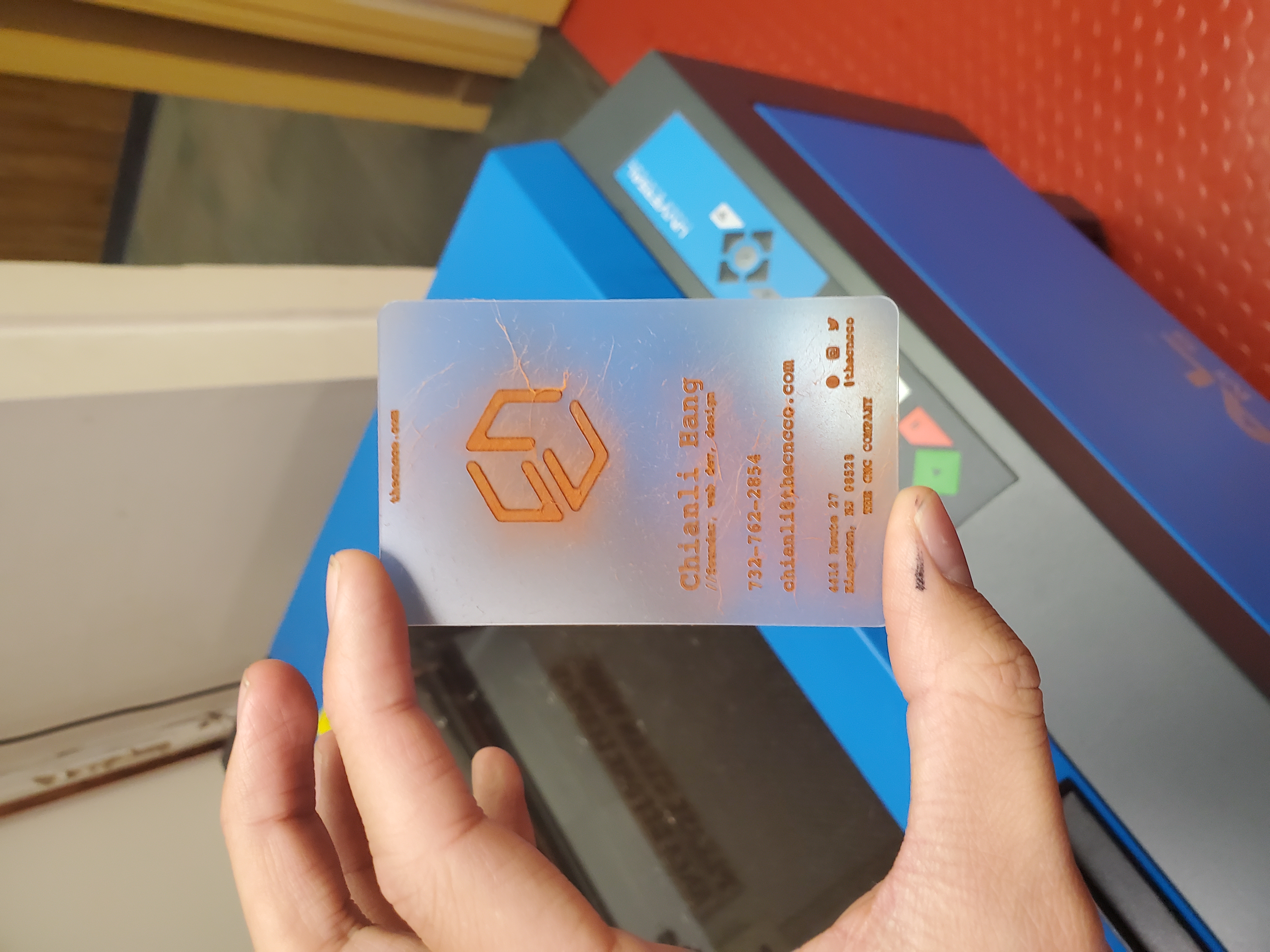 Business card after laser cut, before paint.