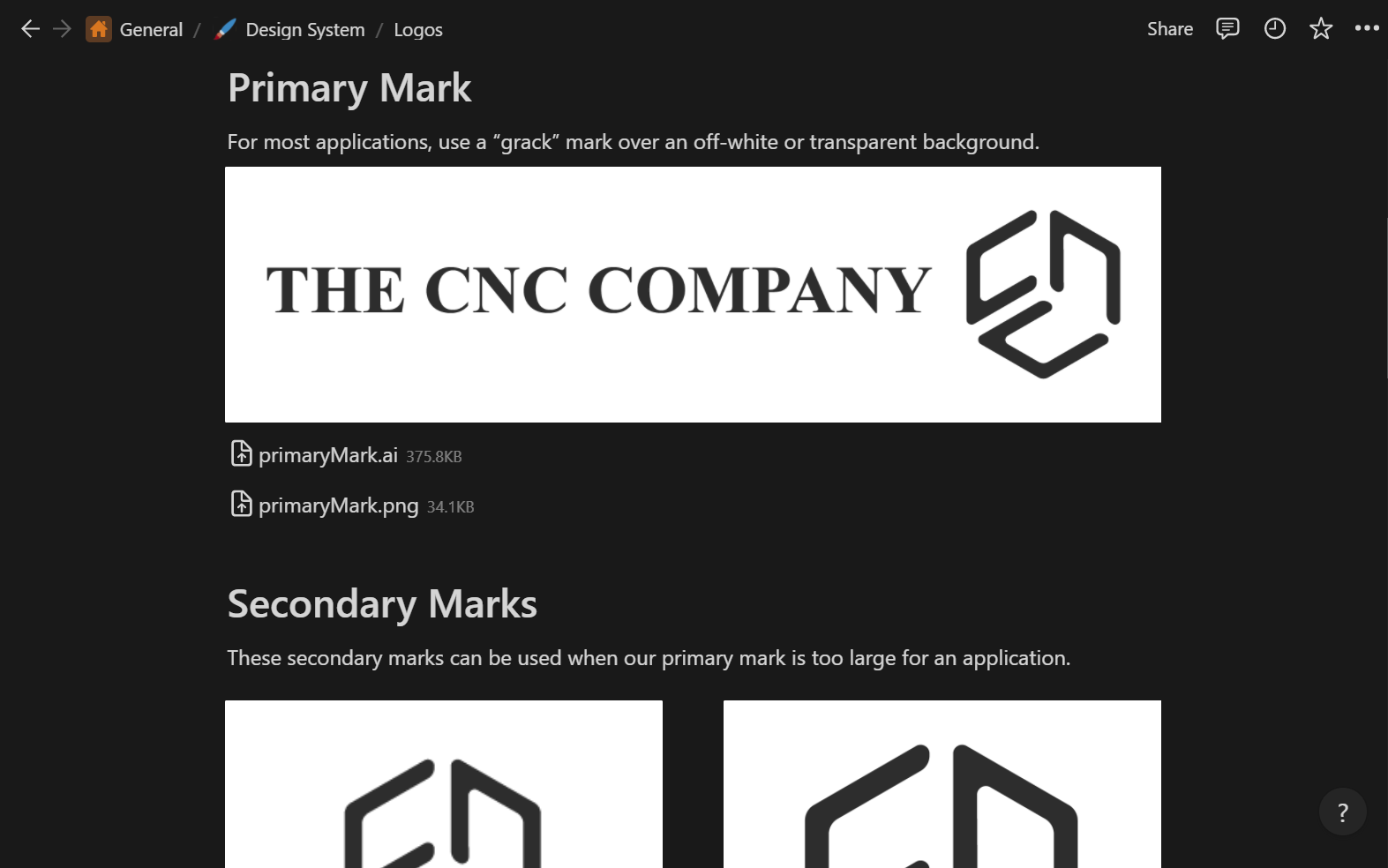 Logos page in our design system.