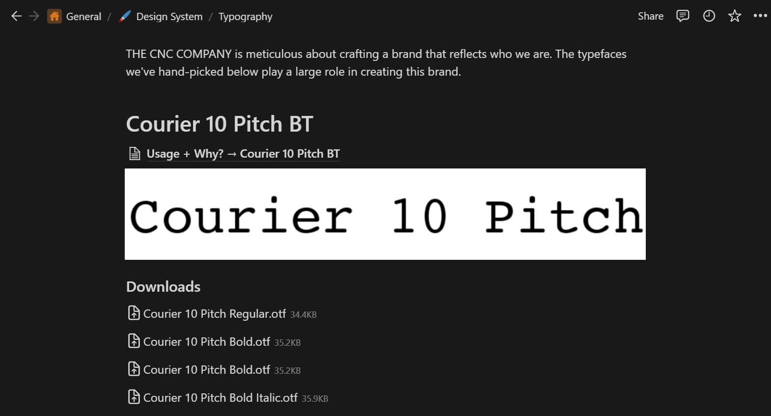 Typography page of style guide.